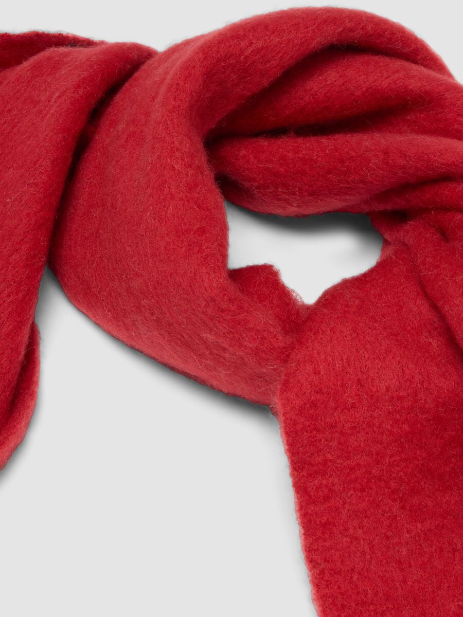 Sciarpa rossa in misto lana con frange_2
