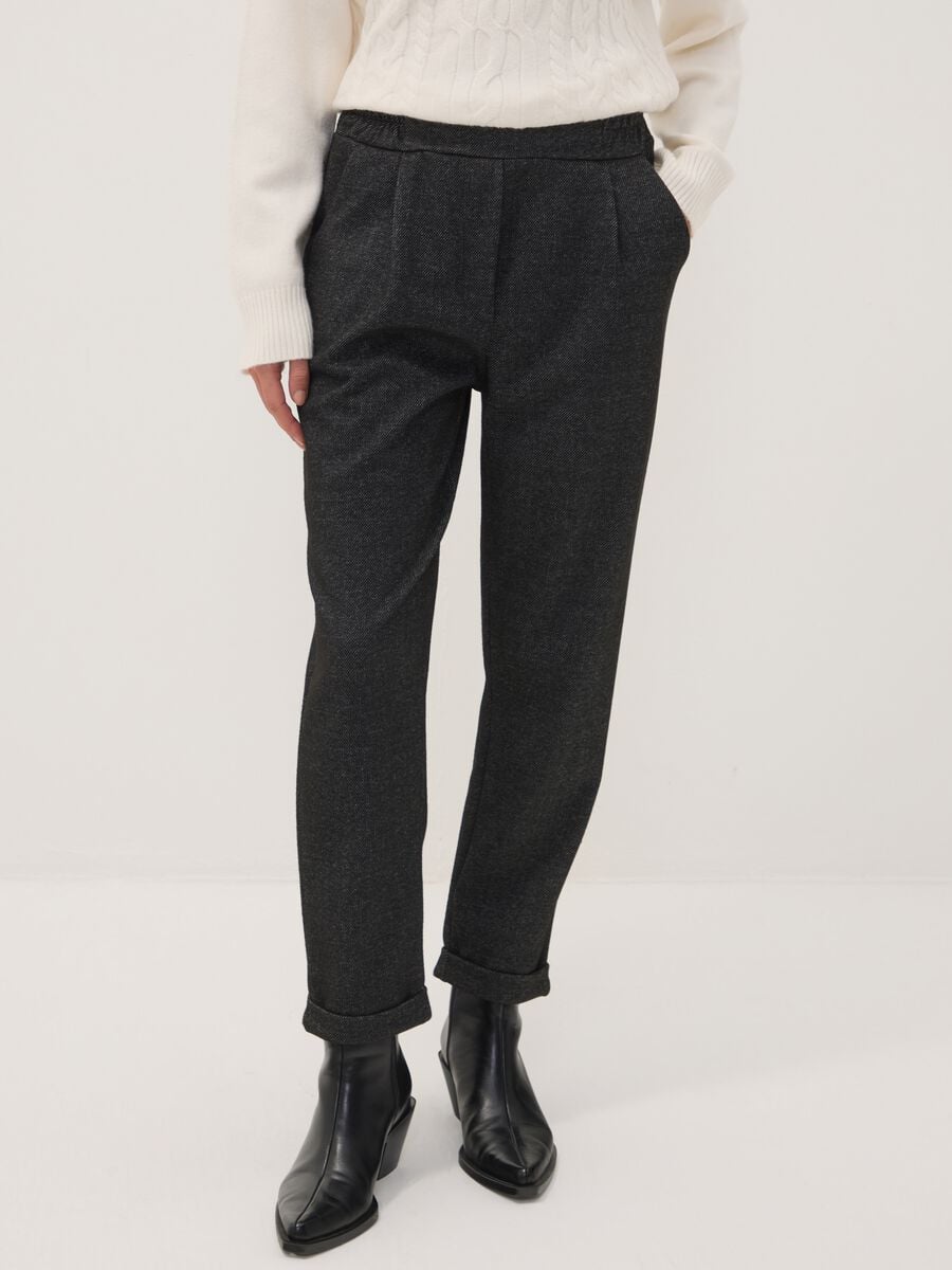 Grey regular-fit formal trousers in stretch viscose_1