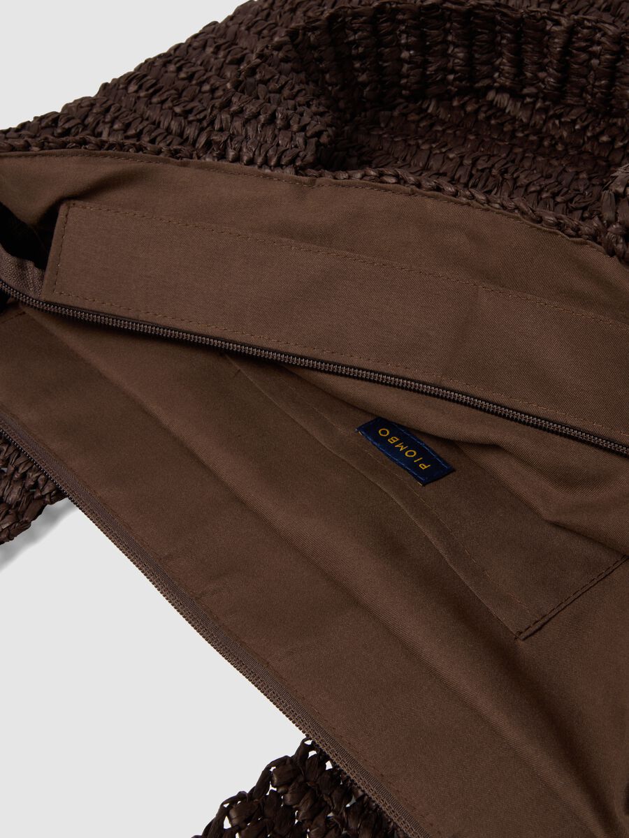 Borsa intrecciata in tessuto carta marrone con tasca interna_2