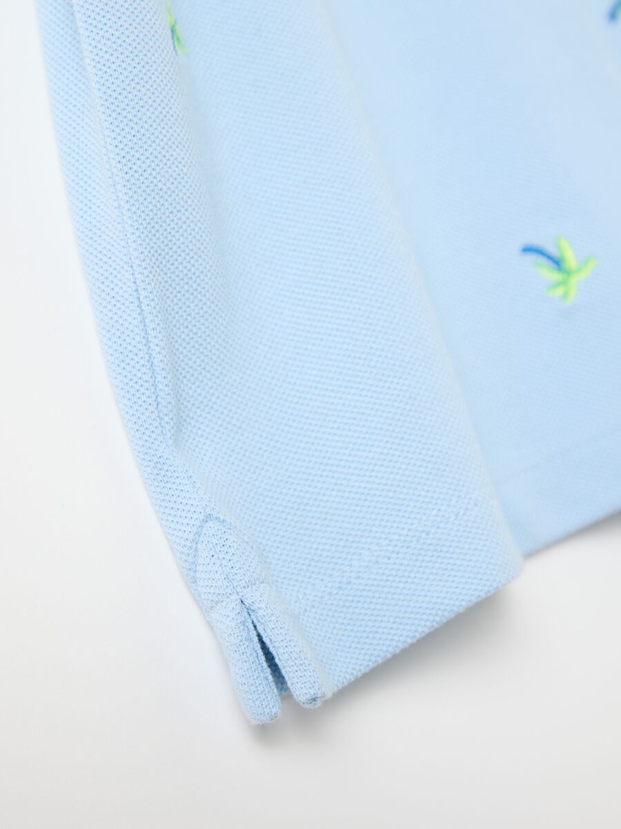 Light blue piquet polo shirt with palms embroidery_3