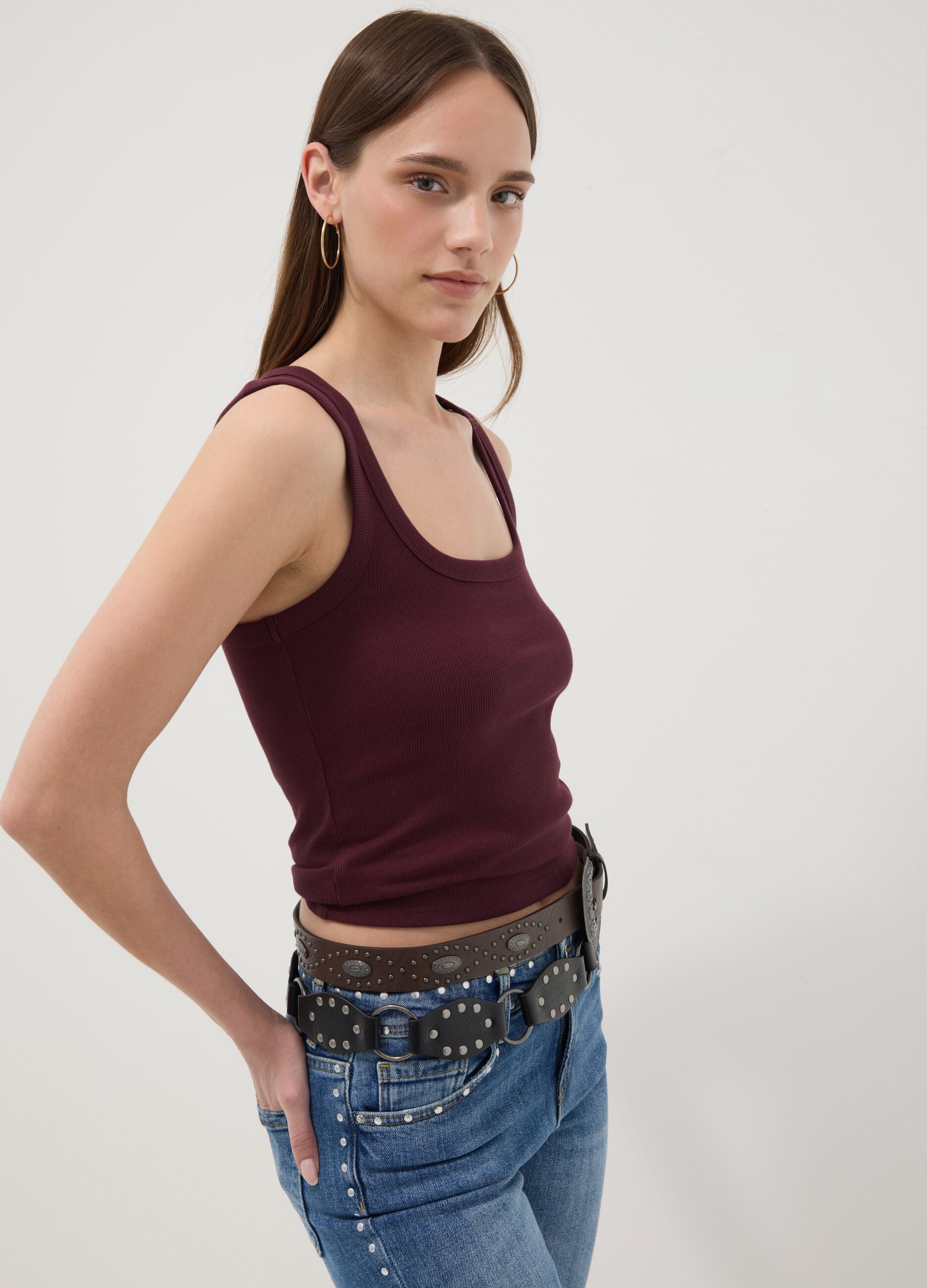 Purple stretch cotton tank top