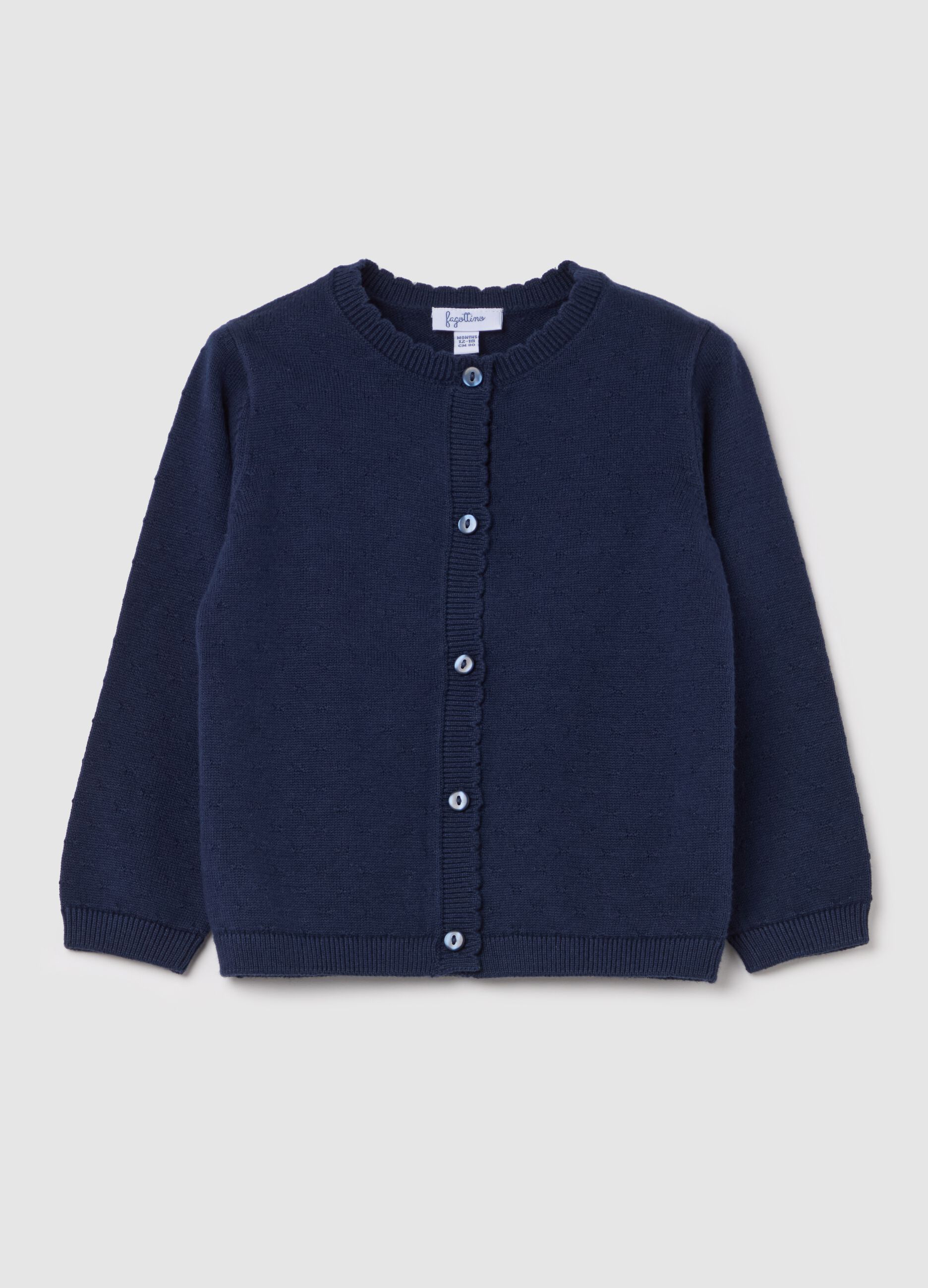Cotton cardigan with scalloped neck