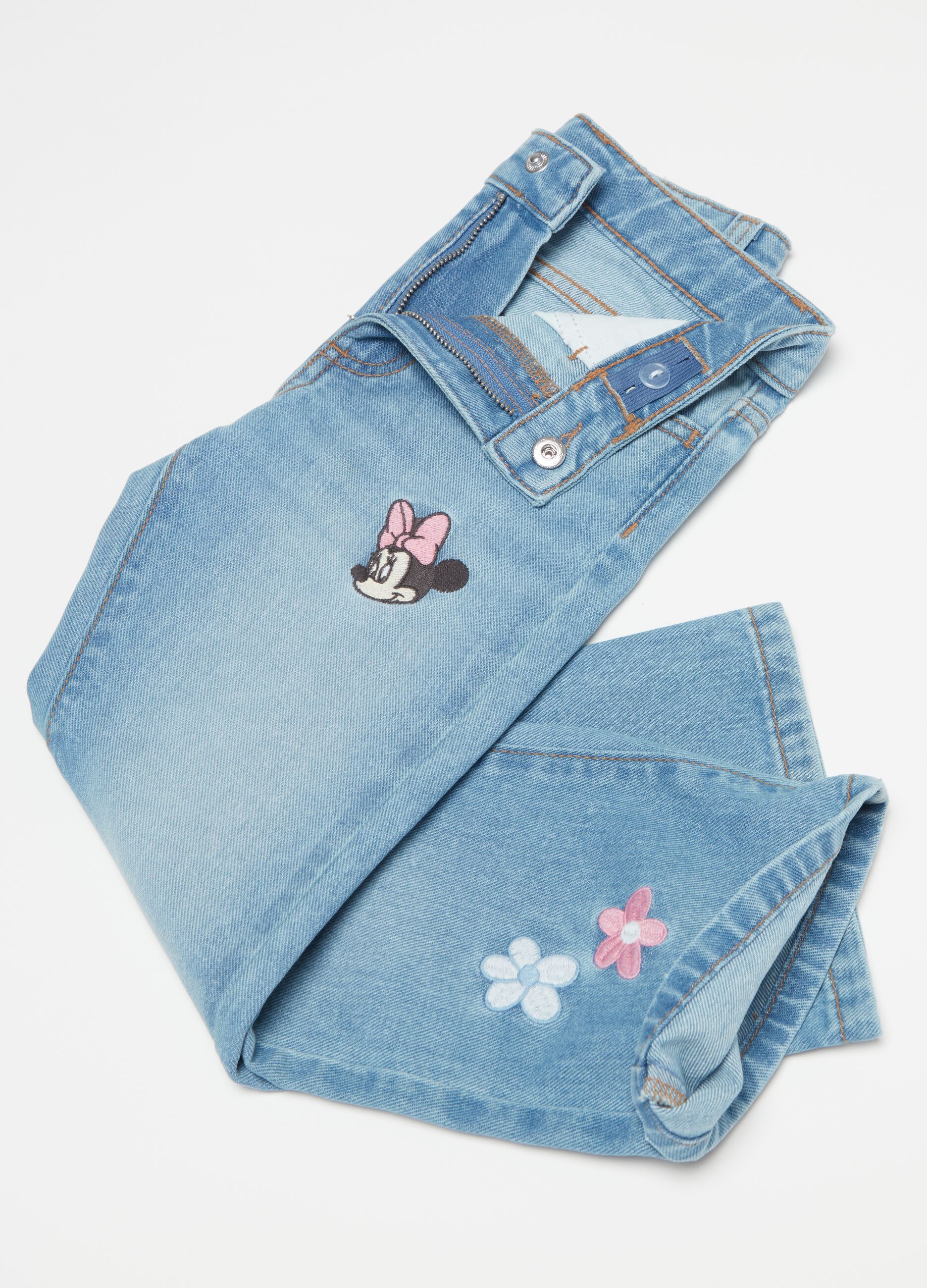 Jeans flare fit ricamo Minnie e Topolino