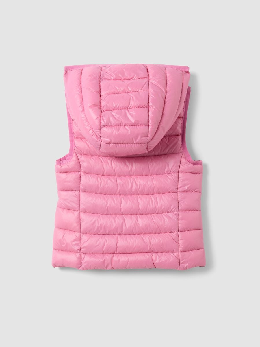 Gilet rosa imbottito con cappuccio e zip per bambina_1