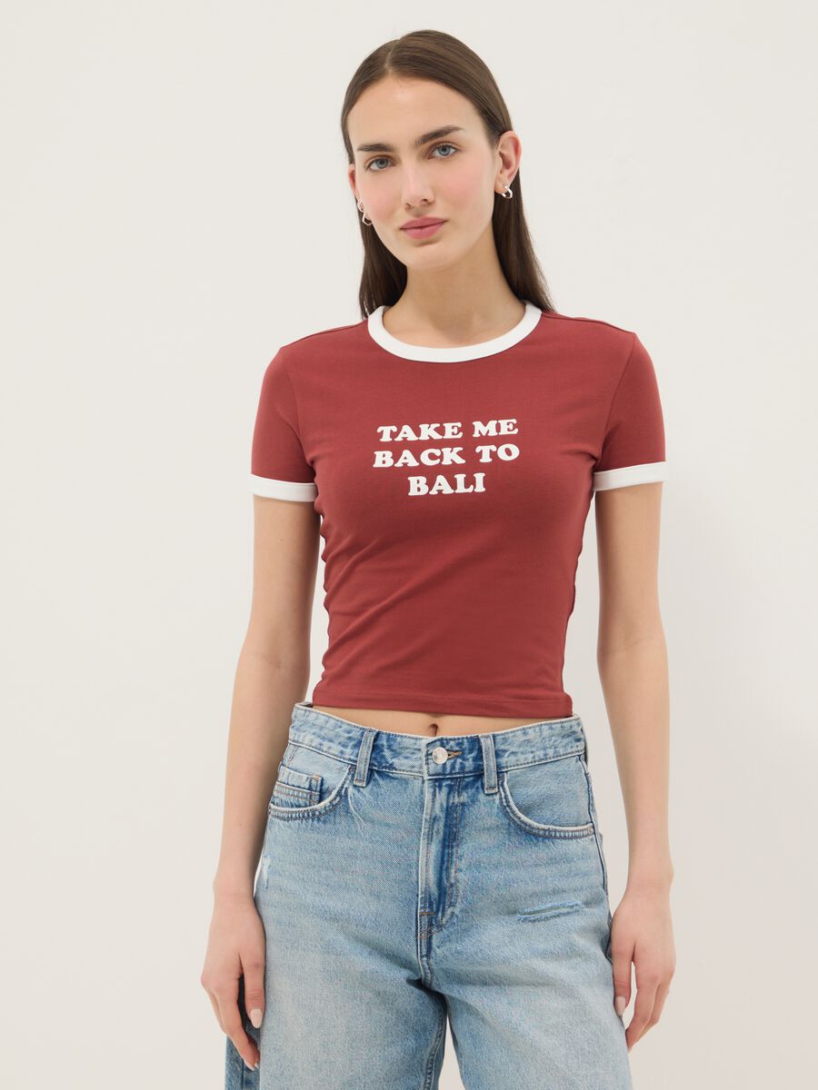 Red regular-fit stretch cotton T-shirt with print_1