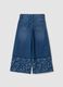 Blue wide-leg pure cotton jeans with floral print for girls_5