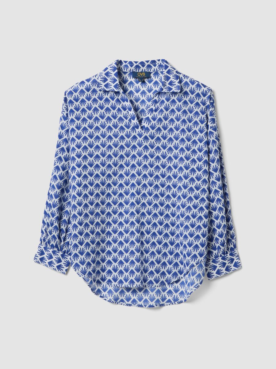 Camicia in puro cotone multicolor con fantasia e collo a V_4