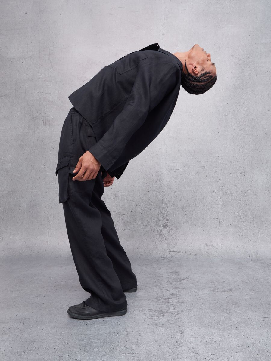 100% Linen Black Cargo Trousers_4