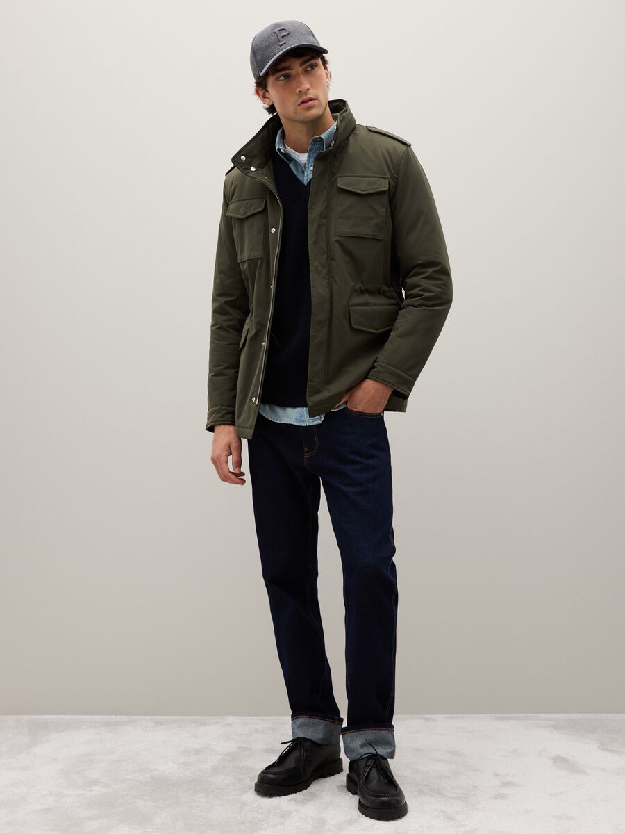 Regular fit green jacket with pockets and zip closure_1