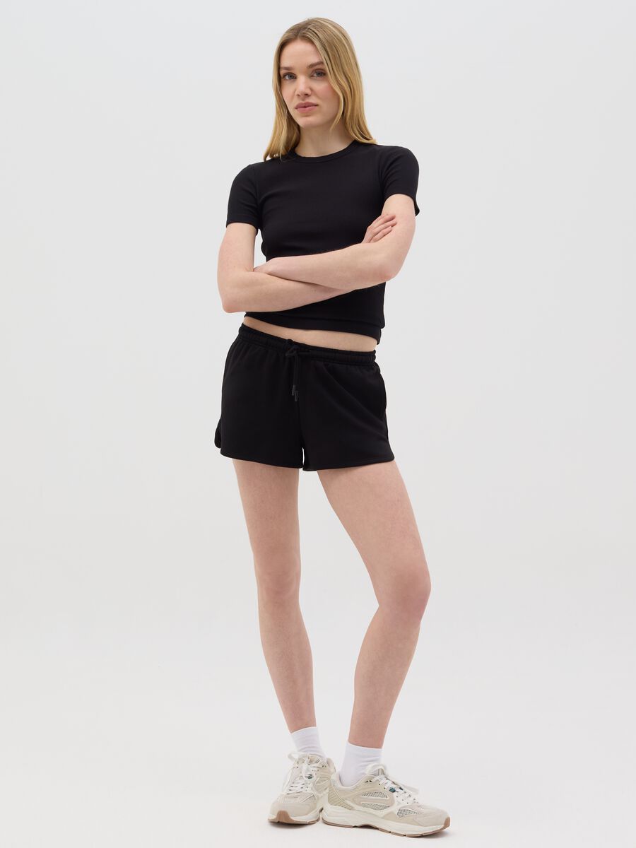 Black French terry shorts with drawstring_0