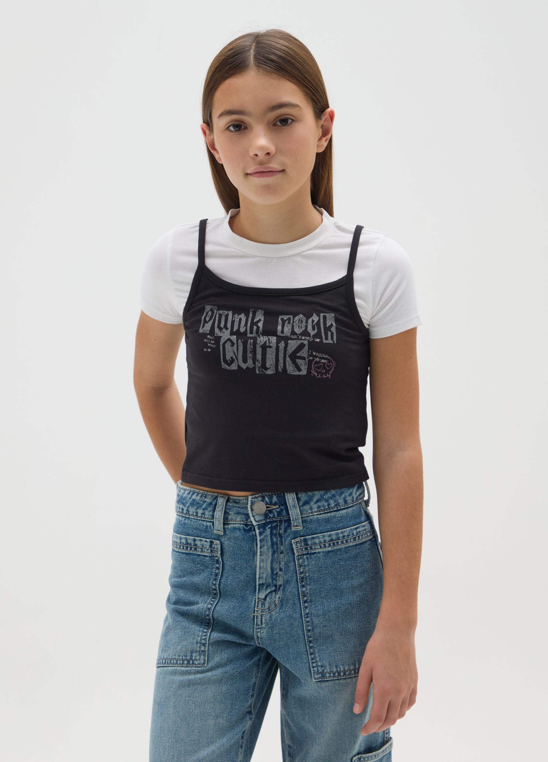 Multicolour Stretch Cotton Girl's T-Shirt