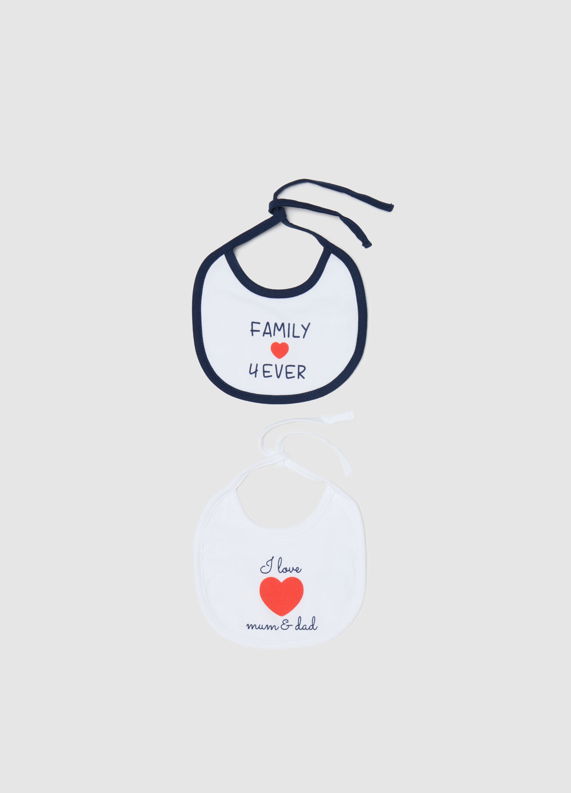 Two-pack I Love Mum & Dad bibs in cotton