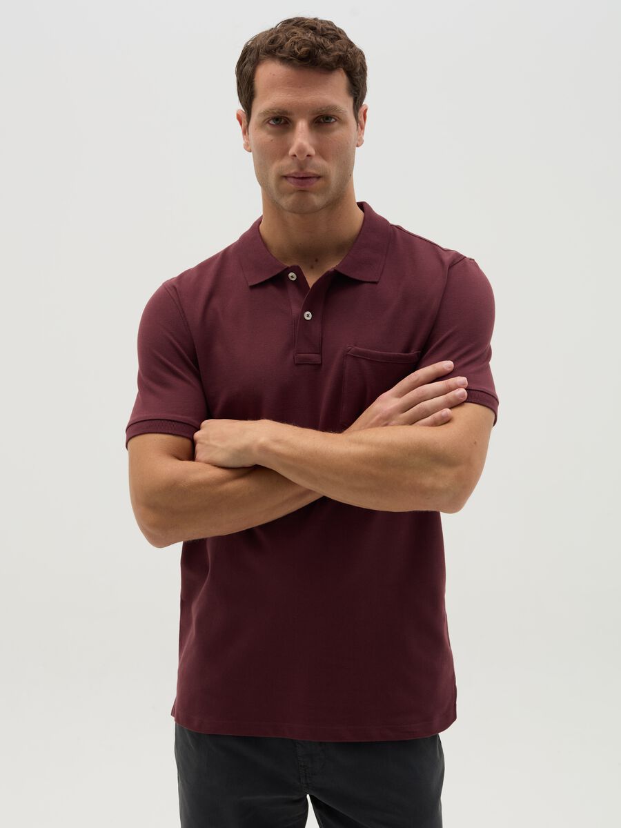 Stretch cotton polo shirt with pocket_0