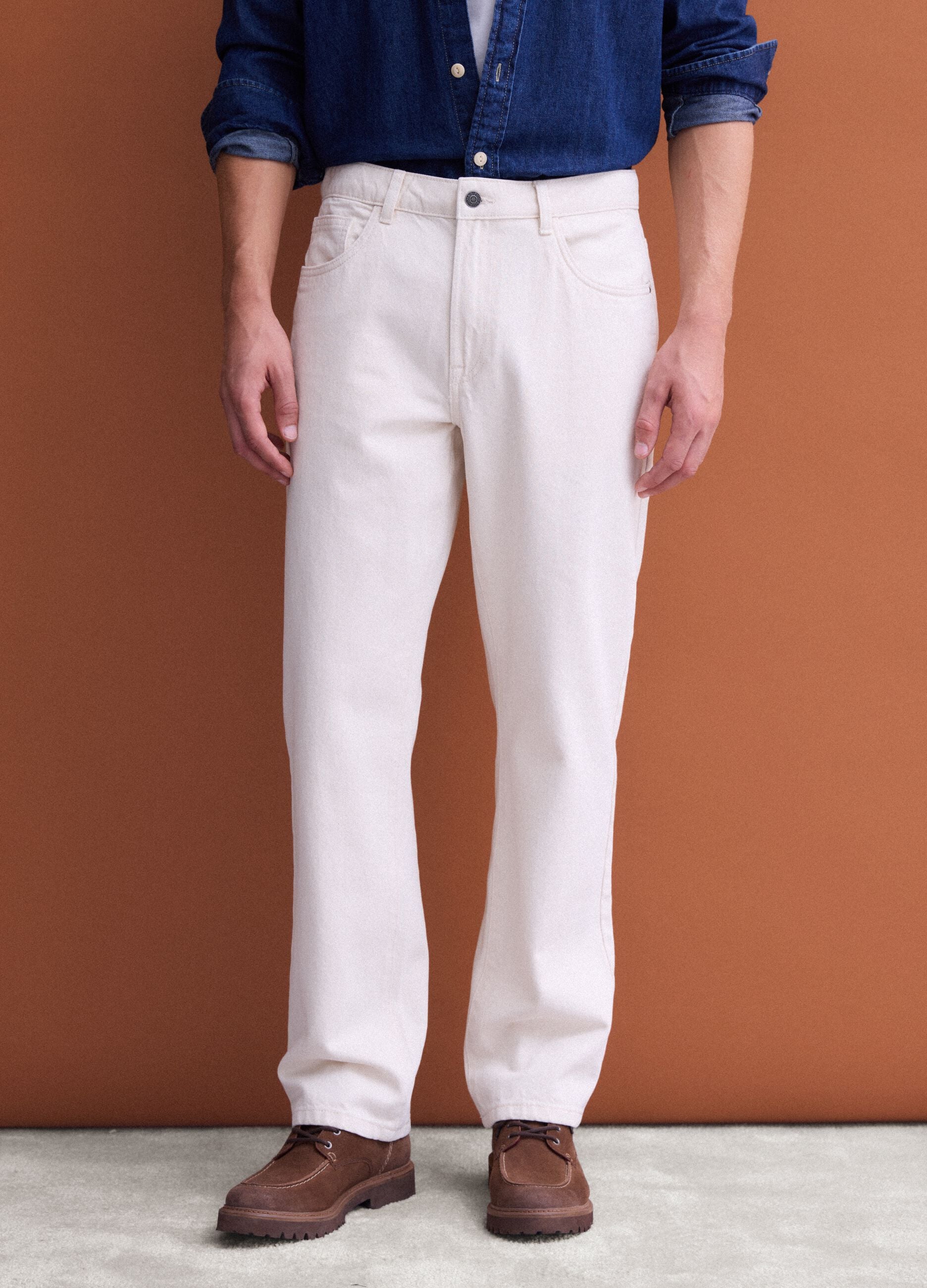 Jeans beige in puro cotone straight fit