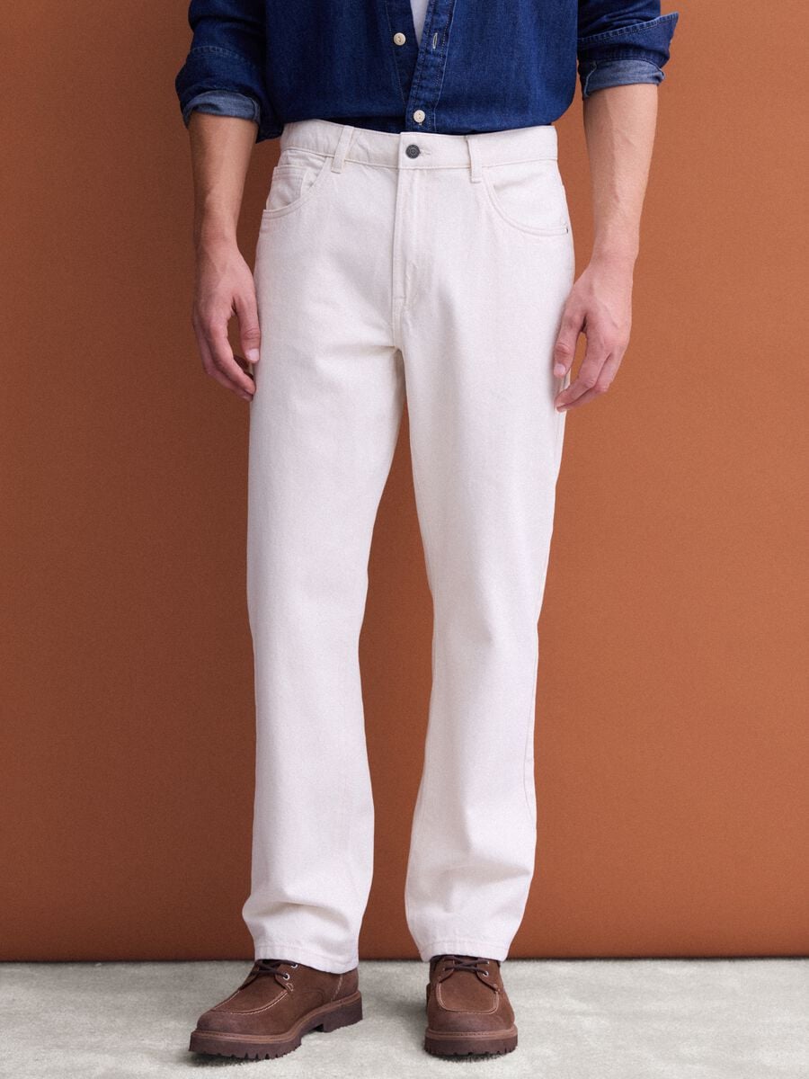 Jeans beige in puro cotone straight fit_4
