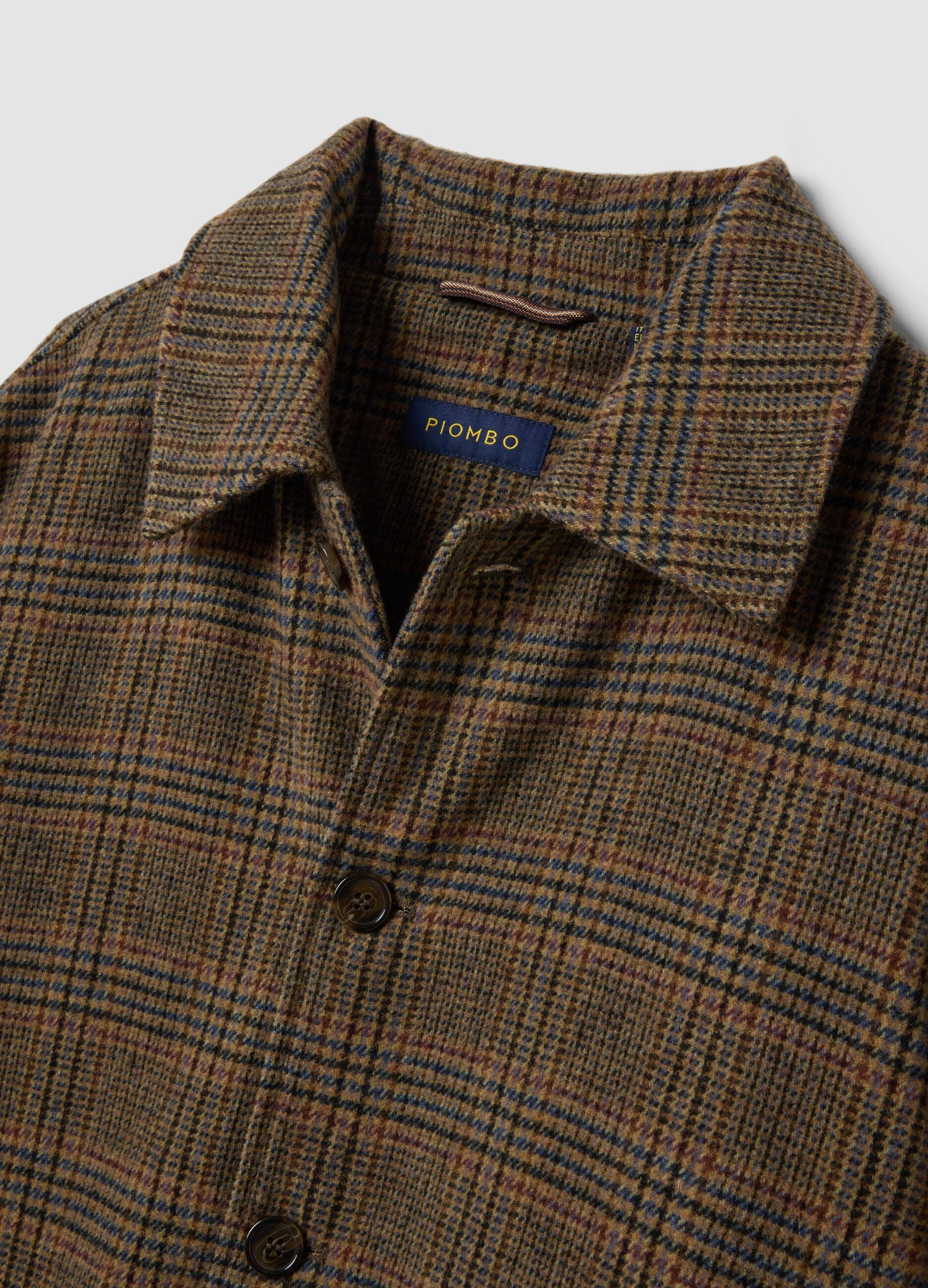 Shacket marrone e gialla in misto lana e viscosa a quadri regular fit