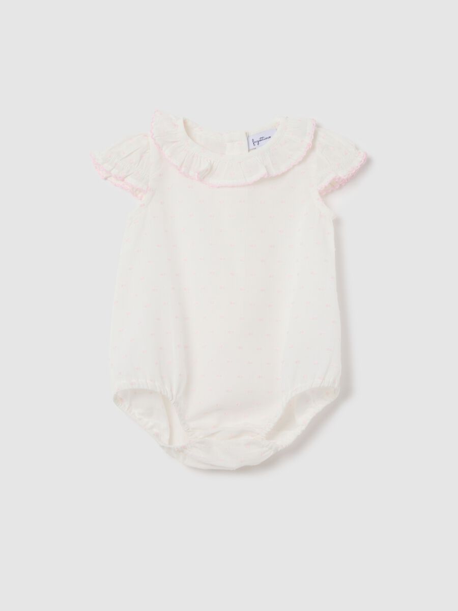 White Baby Bodysuit with Ruffled Collar_0