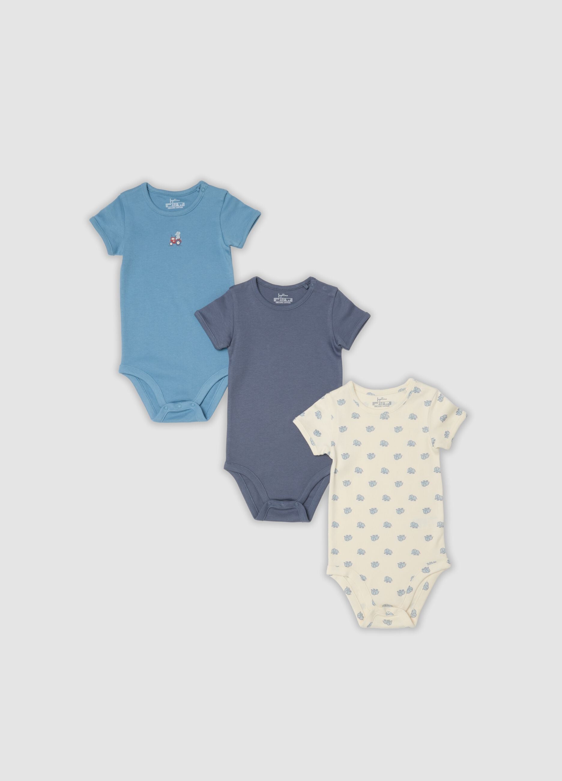 Multicolour 3-pack organic cotton bodysuits for baby and toddler