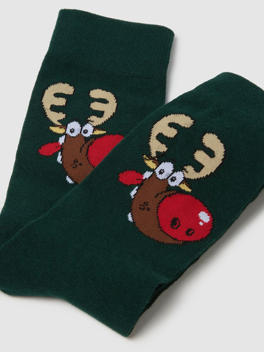 Green Ankle Socks in Cotton Blend with Christmas Pattern_2