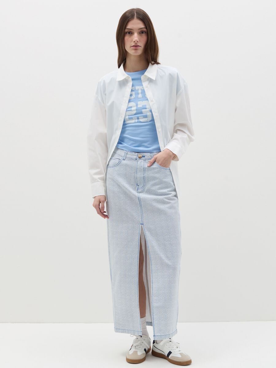 Striped midi skirt with split_0