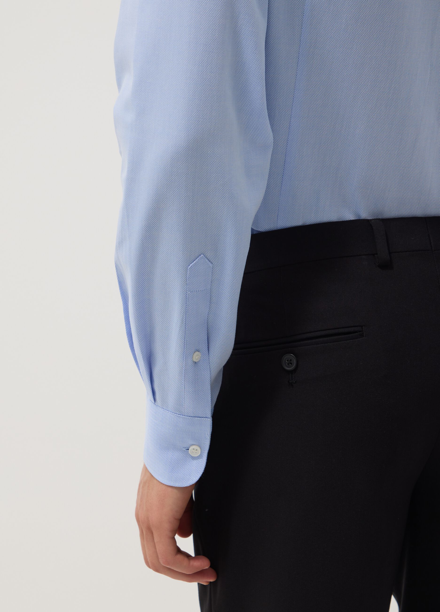 Light blue slim-fit cotton-blend shirt with French collar