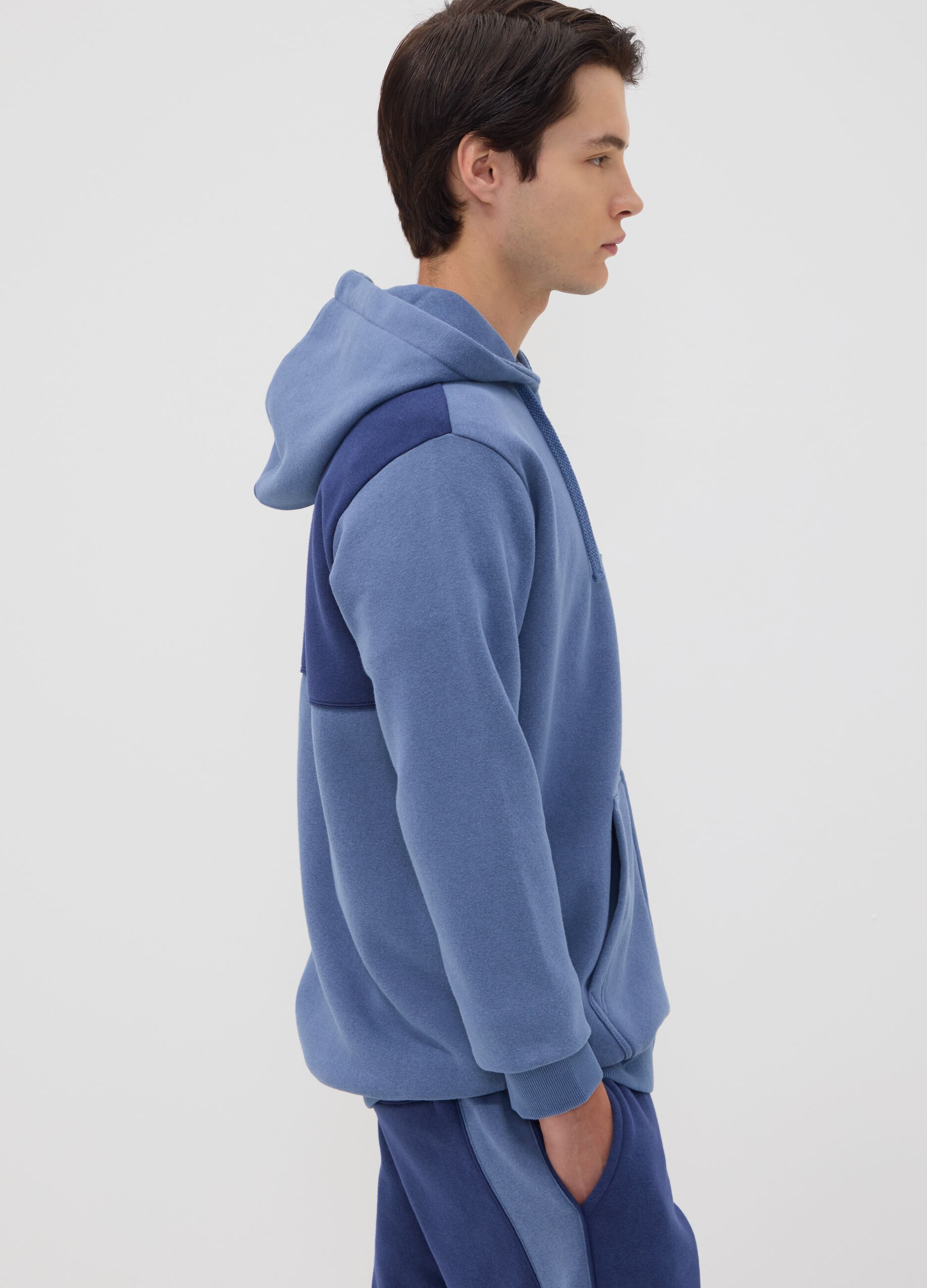 Blue cotton-blend hooded sweatshirt with logo