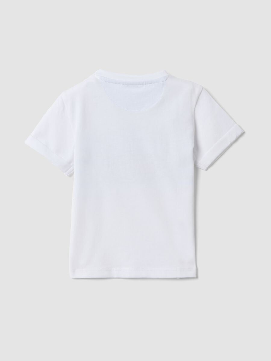 White short-sleeved pure cotton T-shirt with little boat motif_1