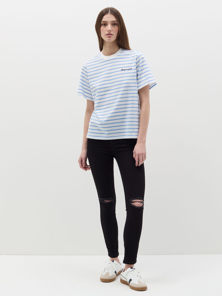Striped T-shirt with "Allergic To People" embroidery_1