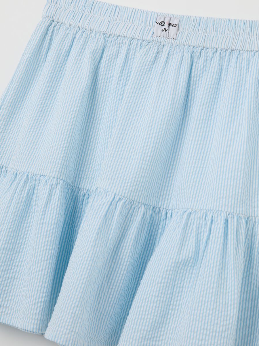 Sky blue seersucker frilled mini skirt in pure cotton_5