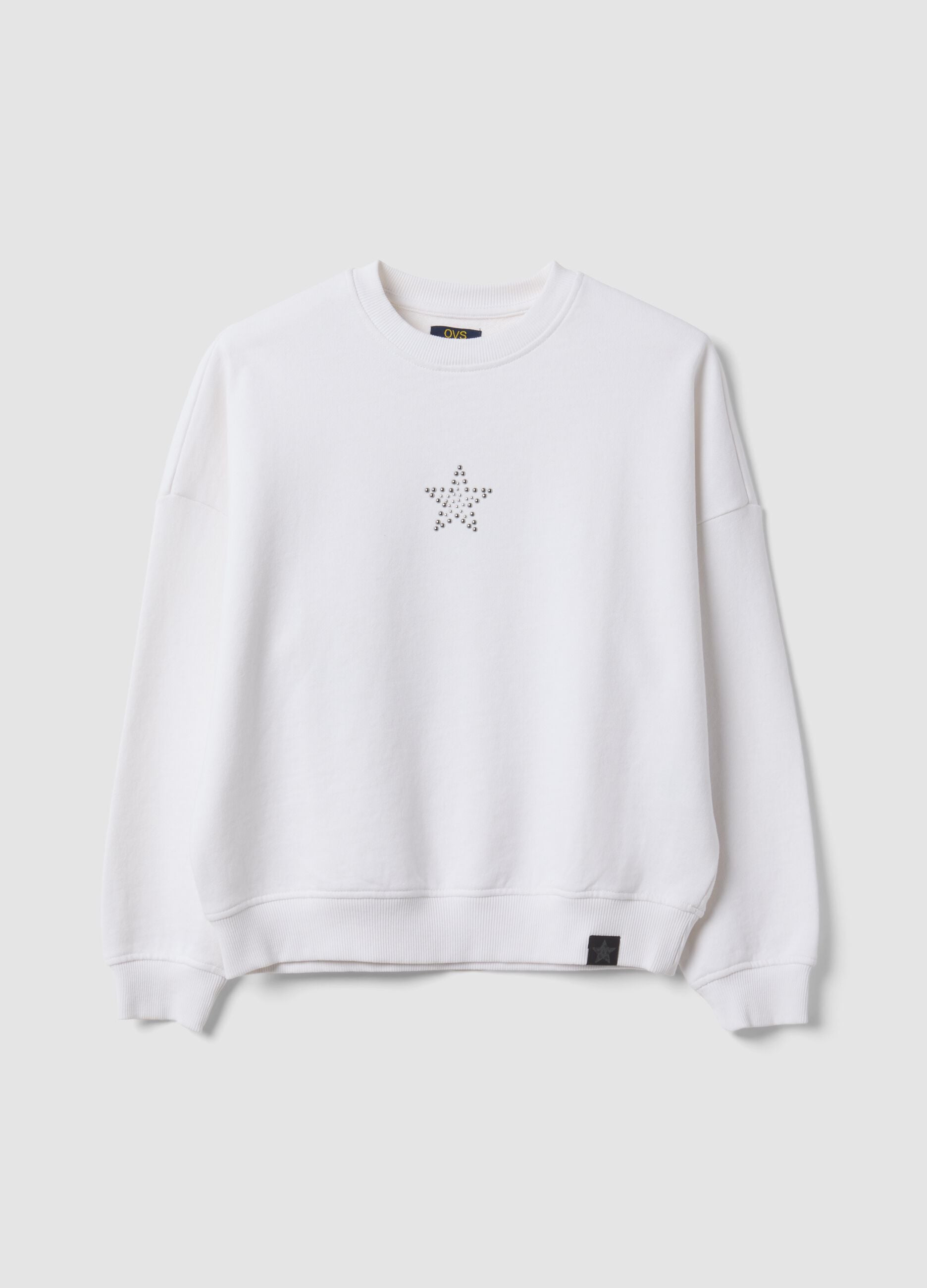 White oversized pure cotton sweatshirt with stars for girls