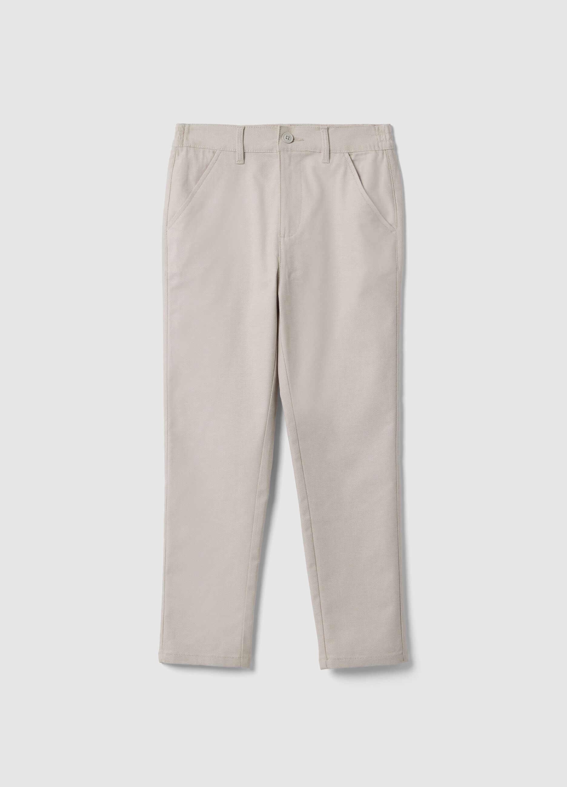 Boys' regular fit beige stretch cotton chinos