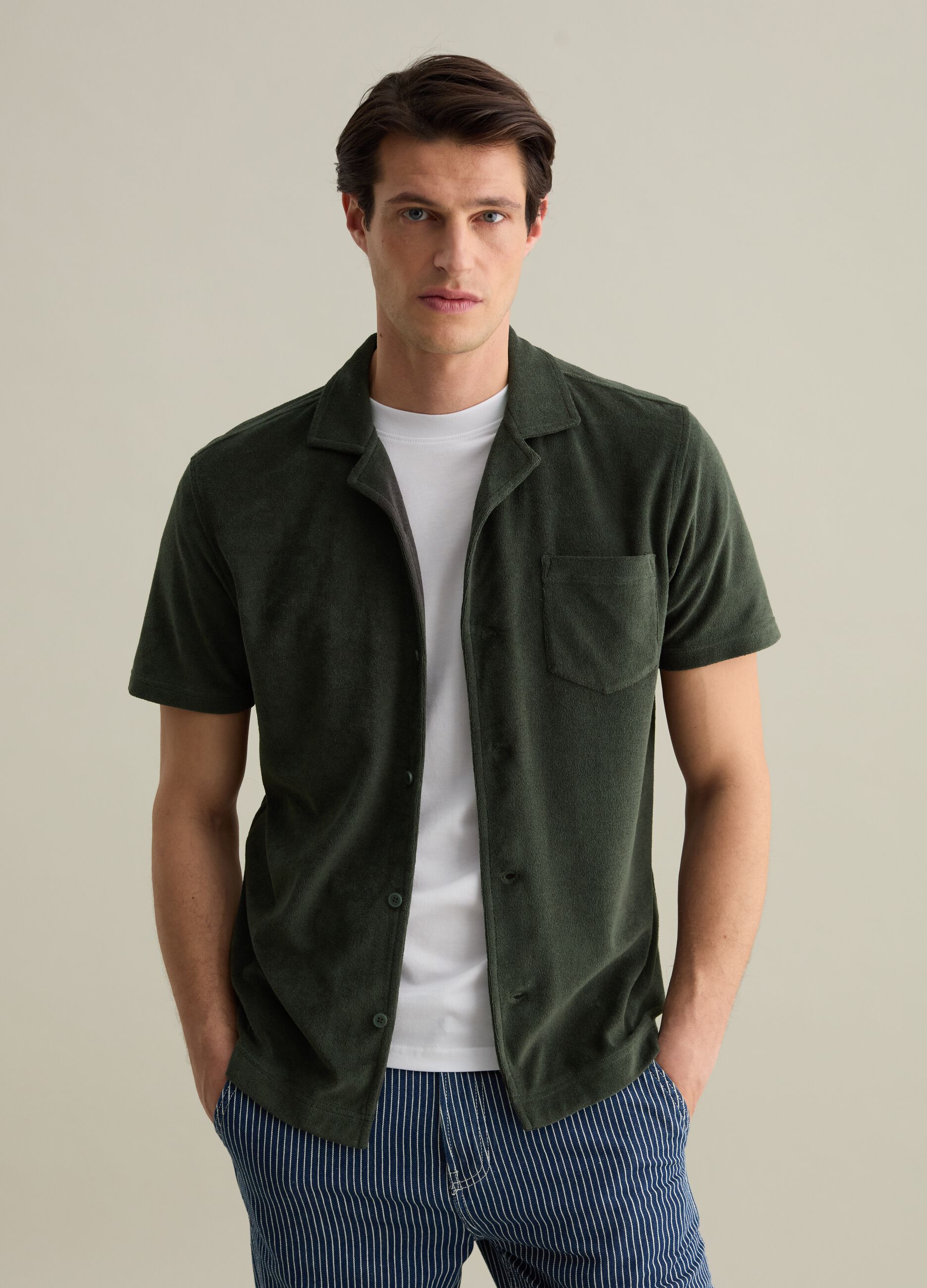 Polo camicia in ciniglia con tasca