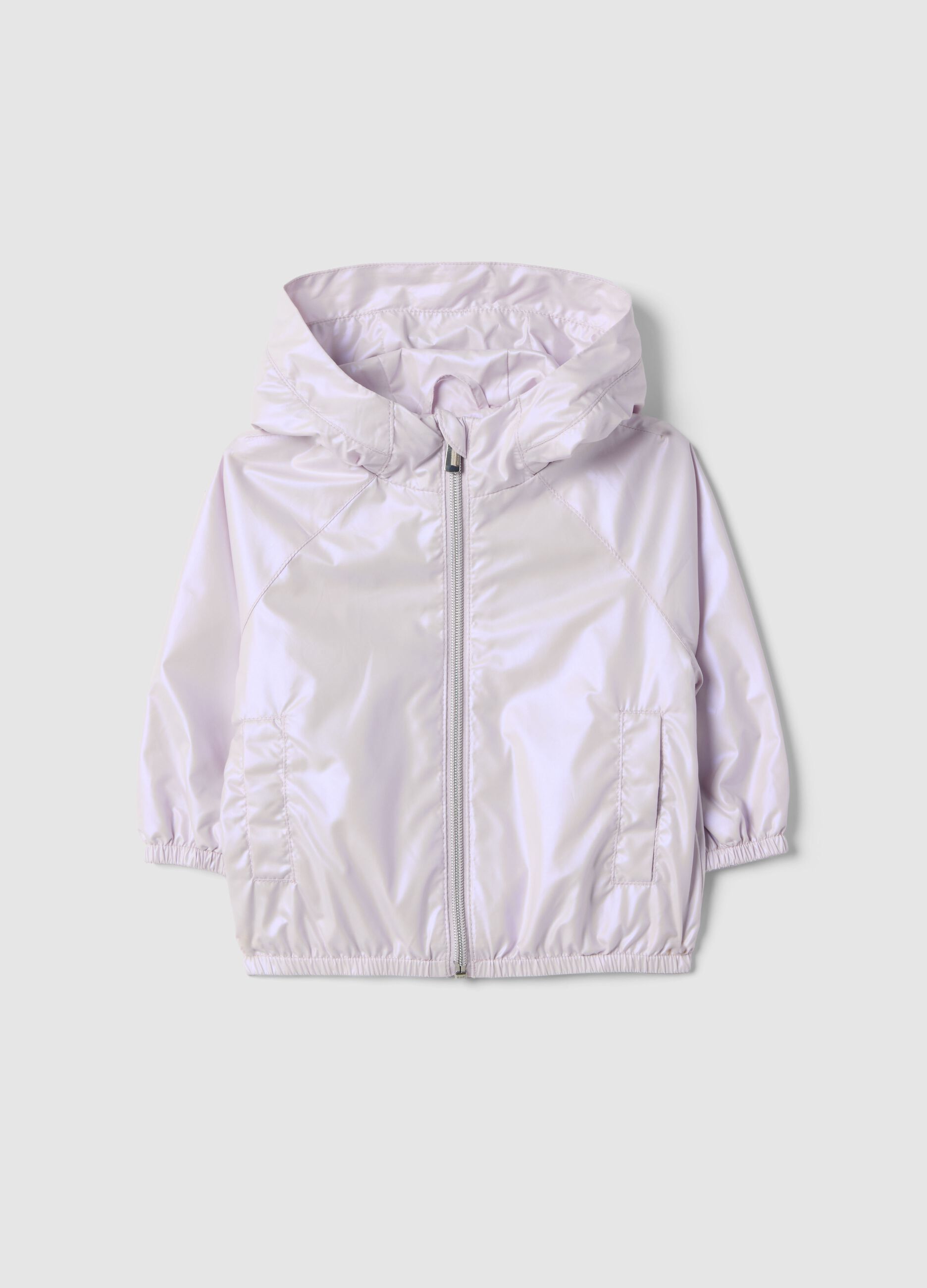 Pink waterproof jacket for girls, regular fit with zip and hood