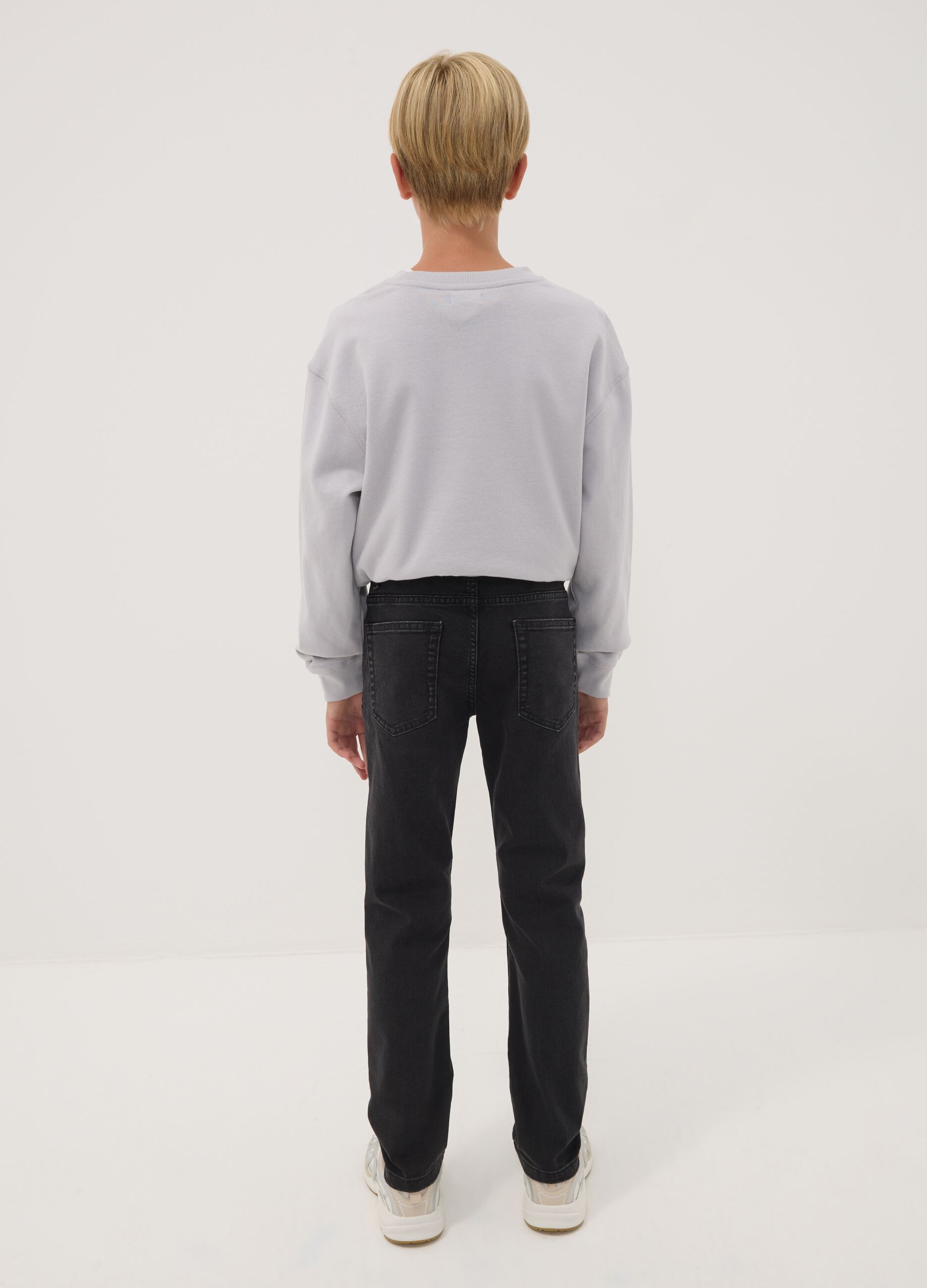 Boys&rsquo; black denim stretch-cotton jeans, regular fit