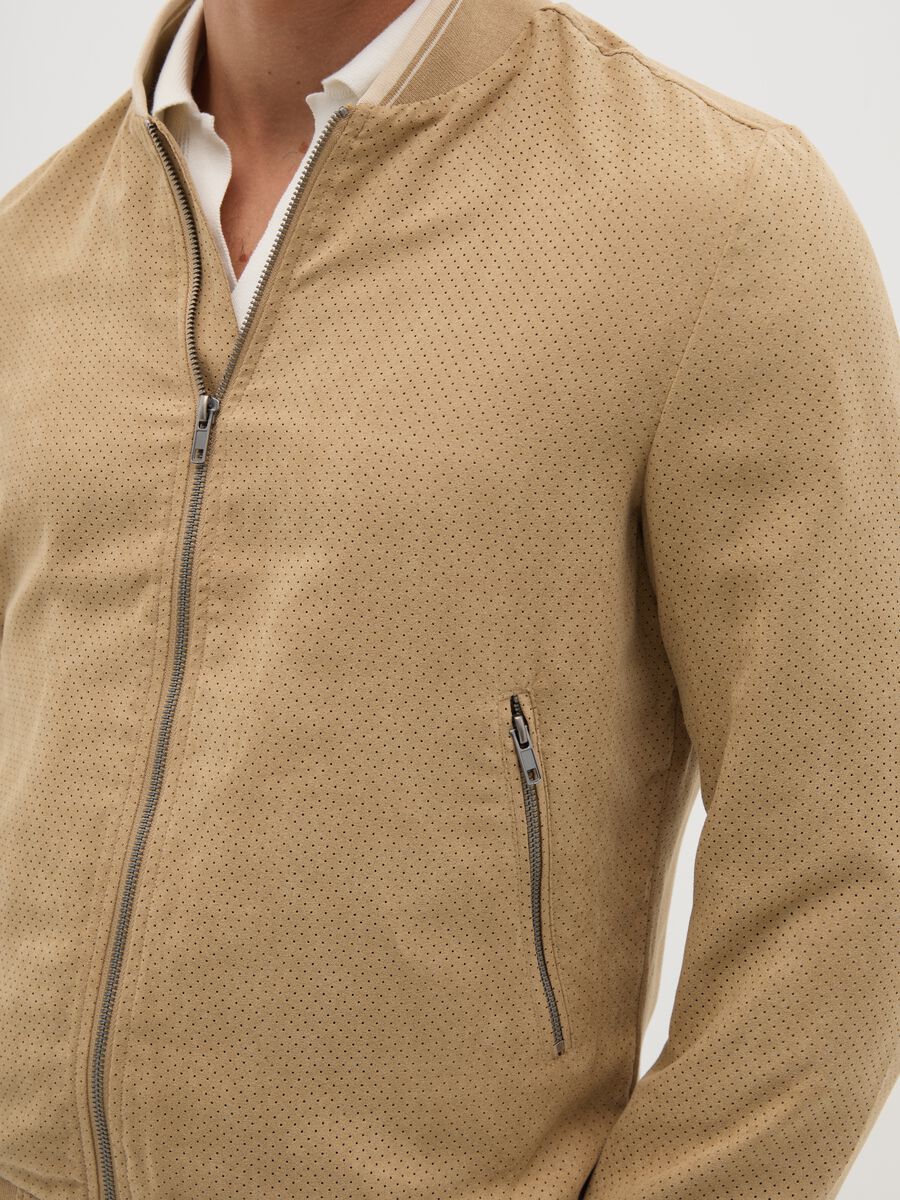 Openwork beige bomber jacket_2