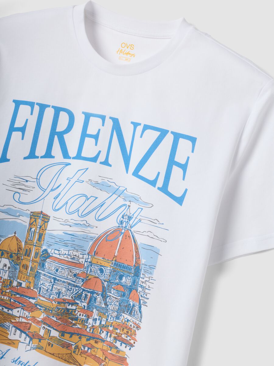 White pure cotton T-shirt with front print, regular fit_5
