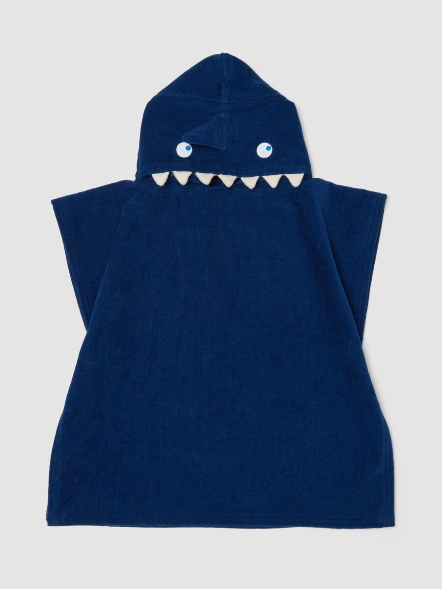 Blue organic cotton hooded poncho_0