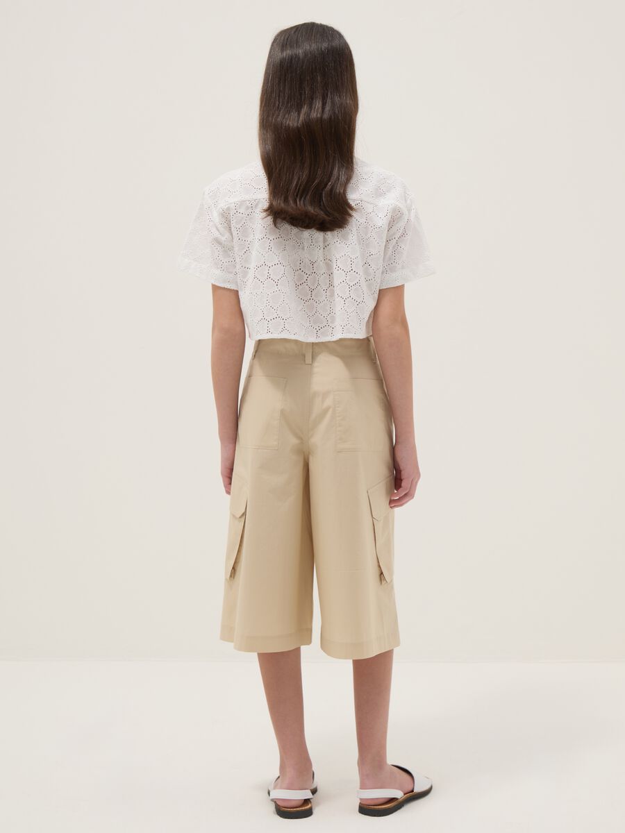 Pantaloni cargo in puro cotone beige da ragazza relaxed fit_1