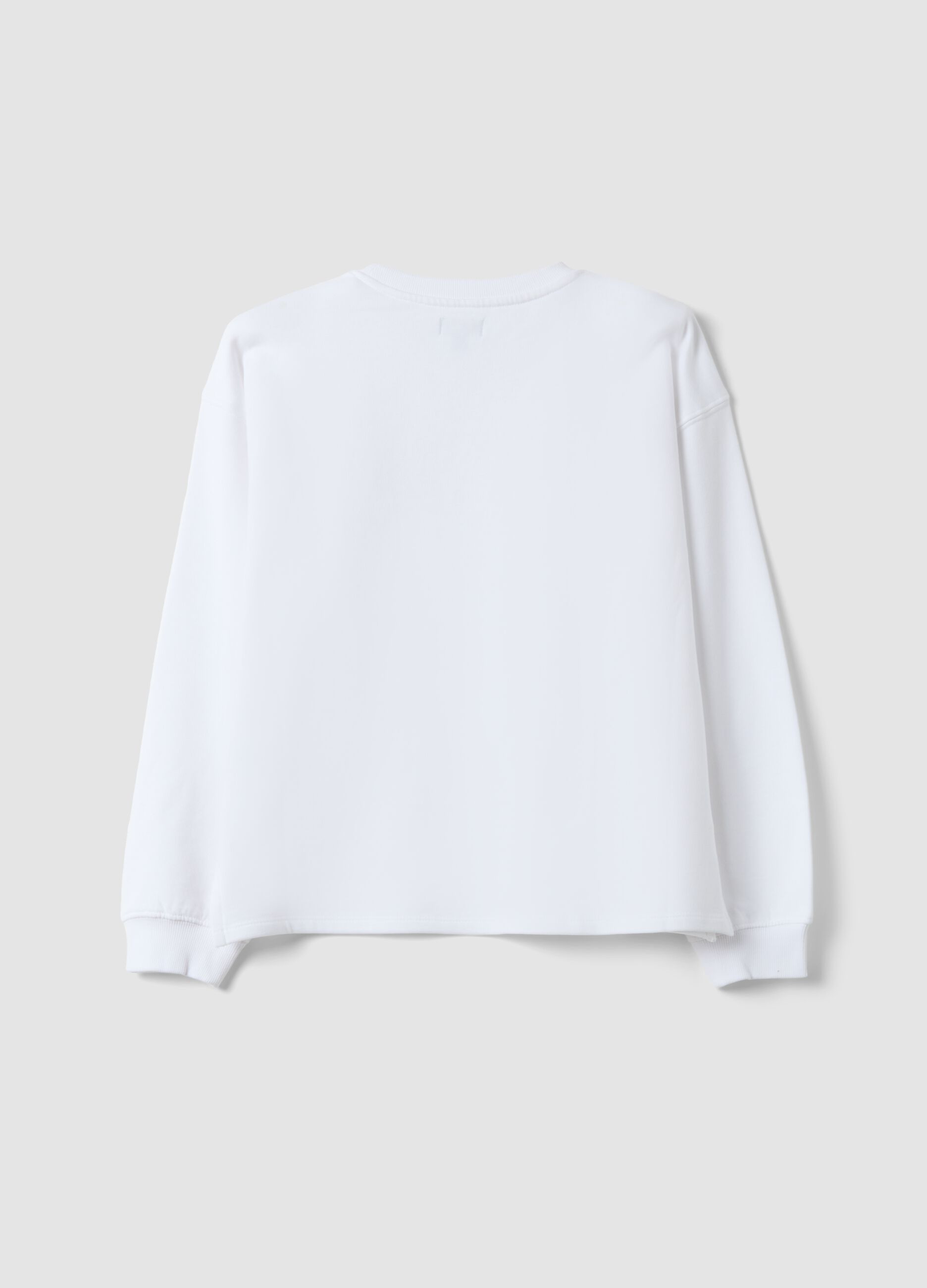 White sweatshirt in pure organic cotton with ribbed collar