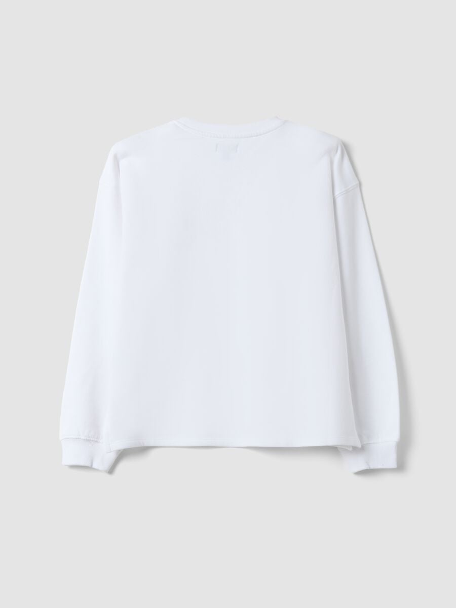 White sweatshirt in pure organic cotton with ribbed collar_2
