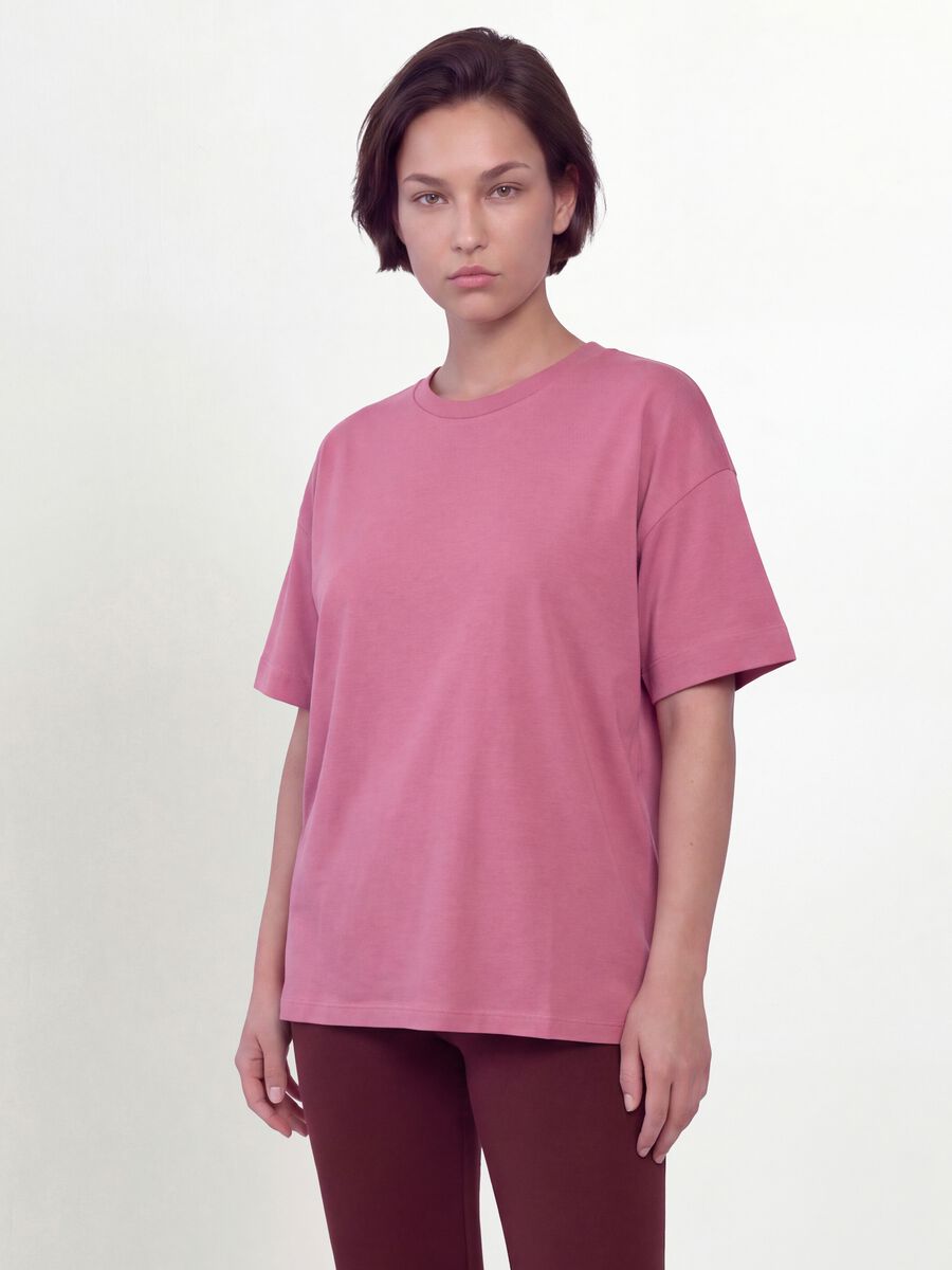 T-shirt girocollo rosa in misto cotone e modal elasticizzato regular fit_1