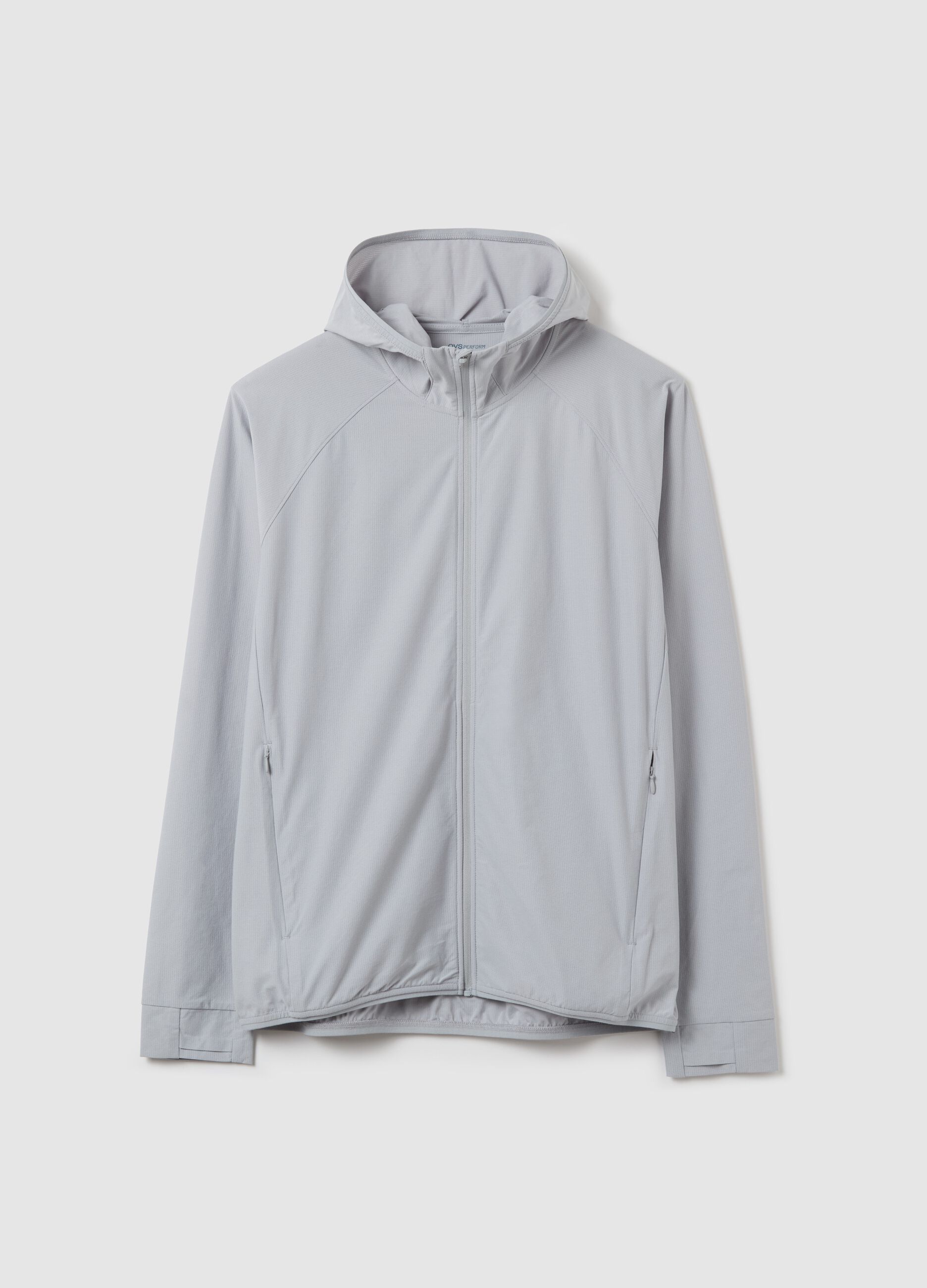 Full-zip sweatshirt in technical fabric with hood