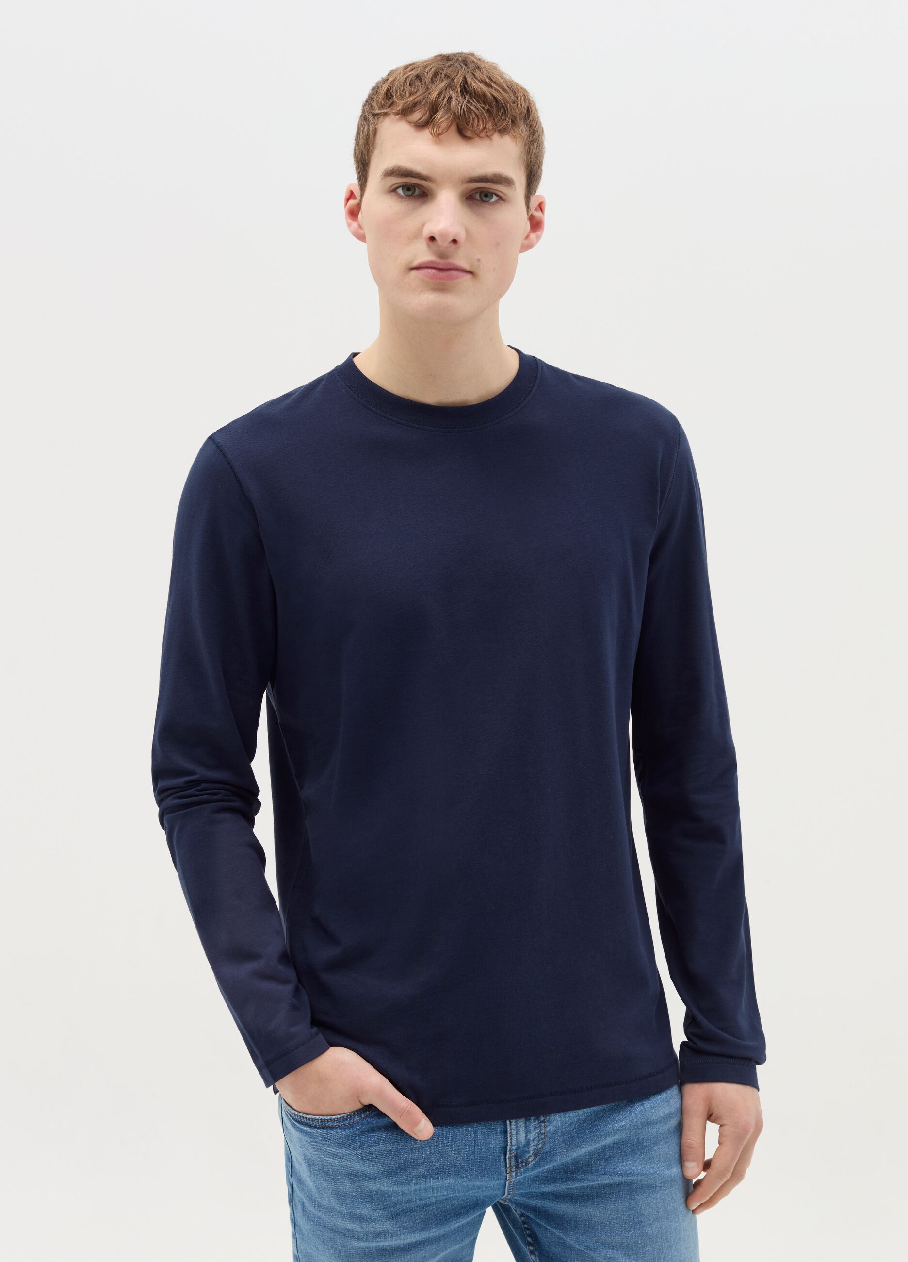 Long-sleeved T-shirt in stretch cotton