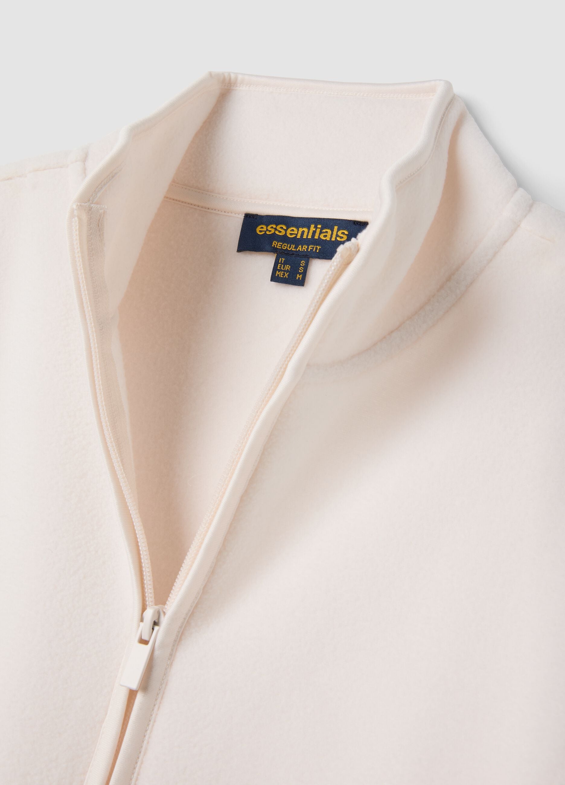 Felpa bianco sporco con girocollo e zip