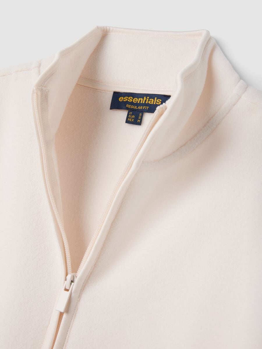 Felpa bianco sporco con girocollo e zip_1