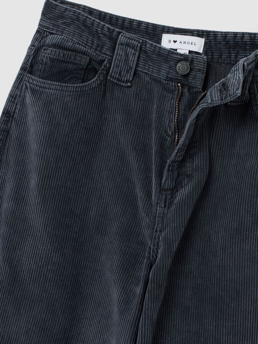 Black relaxed fit corduroy trousers in pure cotton_1