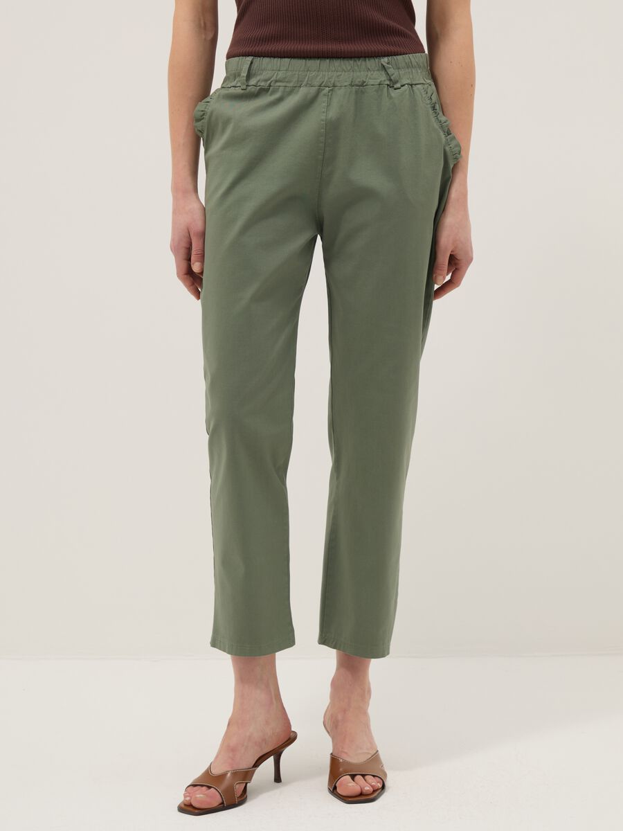 Regular Fit Green Stretch Cotton Trousers_1
