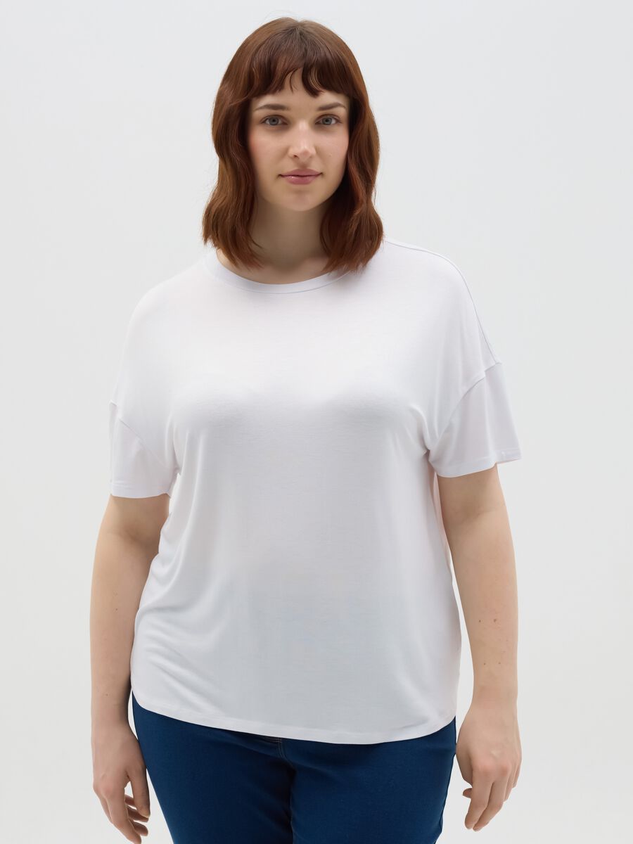 Curvy white regular-fit T-shirt in stretch viscose_0