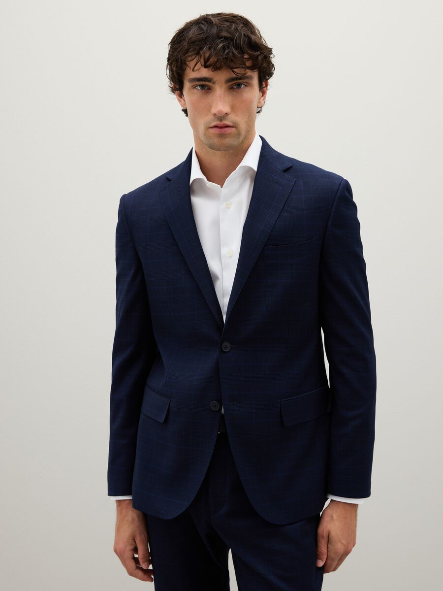 Regular fit blue stretch fabric blazer_0