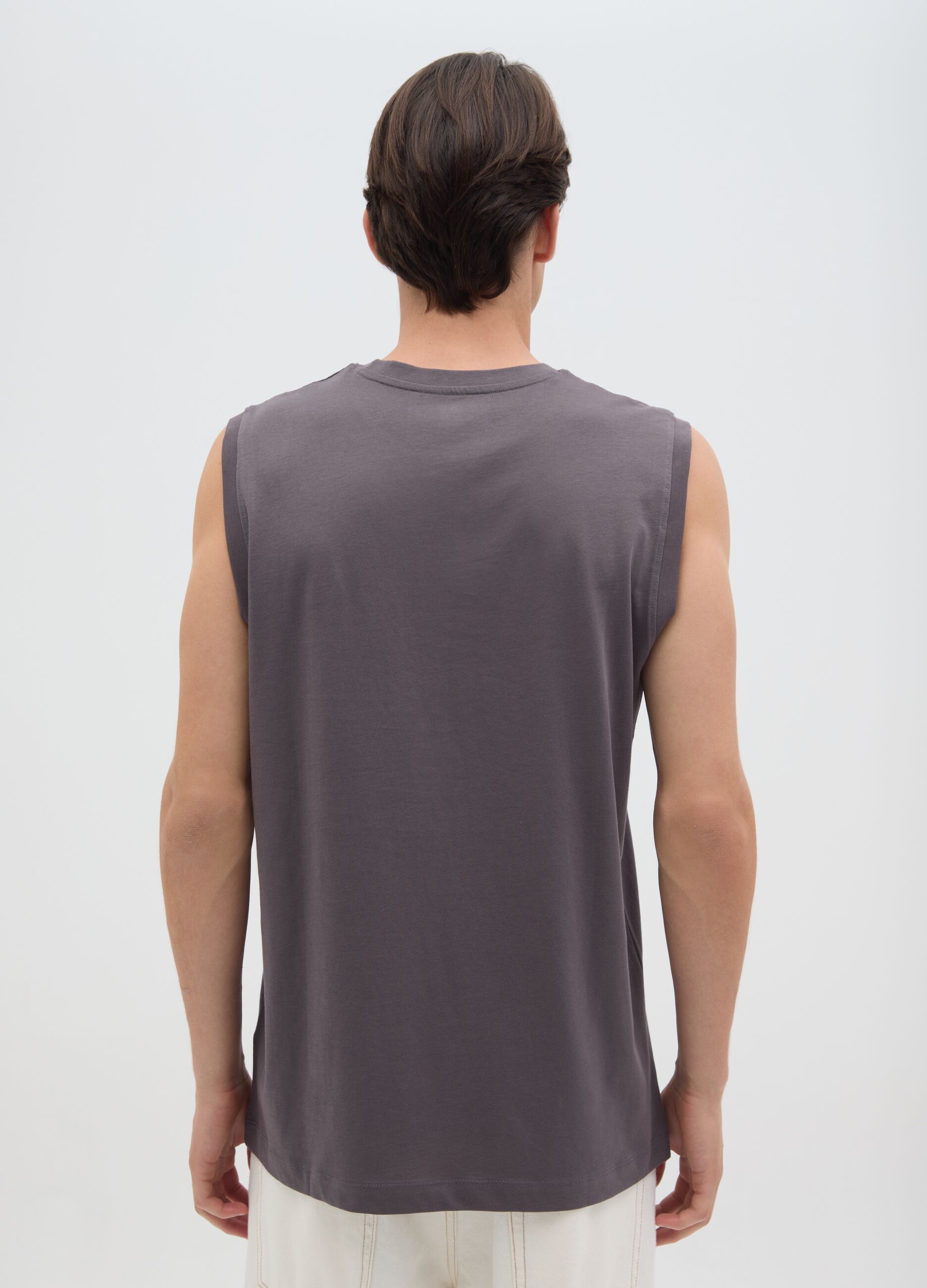 Men's grey pure cotton tank top regular fit